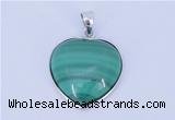 NGP713 19*22mm heart natural malachite with sterling silver pendant