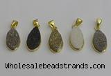 NGP7183 10*20mm flat teardrop plated druzy quartz pendants