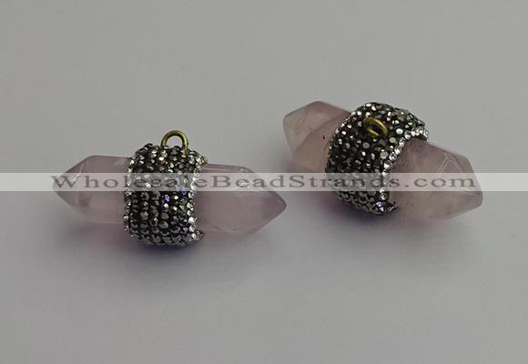 NGP7206 15*40mm sticks rose quartz pendants wholesale