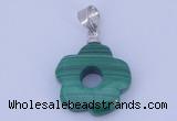 NGP728 4*15mm flower natural malachite with 18KGP gemstone pendant