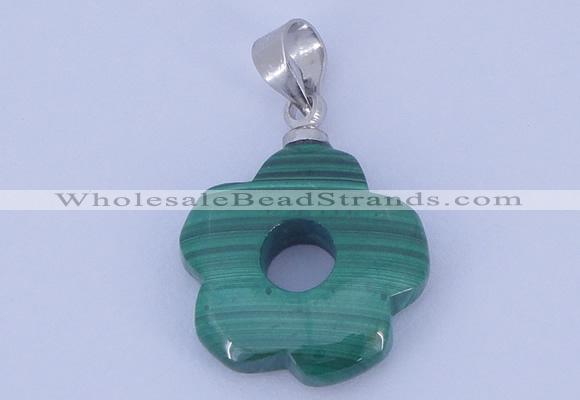 NGP728 4*15mm flower natural malachite with 18KGP gemstone pendant