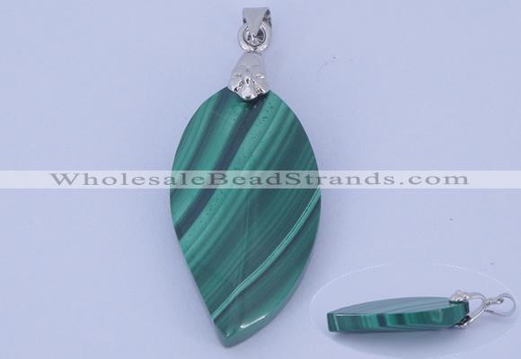 NGP730 15*28mm leaf natural malachite with 18KGP gemstone pendant