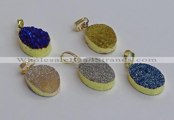 NGP7498 15*20mm oval plated druzy agate gemstone pendants