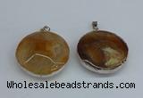 NGP8698 38mm - 40mm flat round agate pendants wholesale