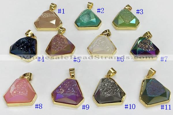 NGP9602 20*20mm faceted plated druzy agate pendants