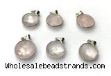 NGP9888 16mm faceted coin rose quartz pendant