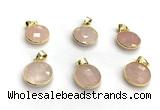 NGP9896 16mm faceted coin rose quartz pendant