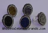 NGR2169 22*28mm - 22*30mm flower plated druzy agate rings