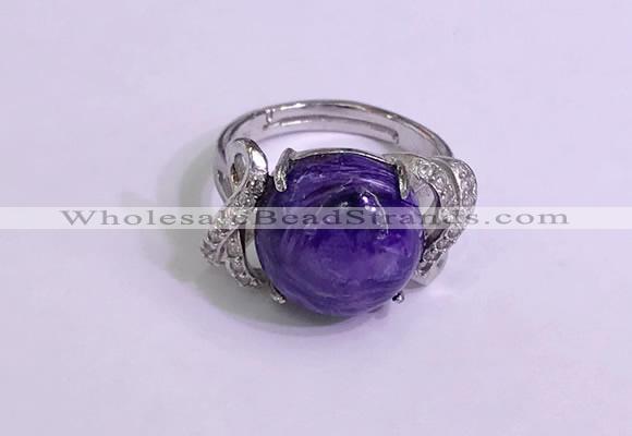 NGR3011 925 sterling silver with 14mm flat  round charoite rings