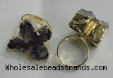 NGR81 18*25mm - 25*30mm butterfly druzy amethyst gemstone rings