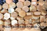 NUGG126 15 inches 14mm hexagon moonstone gemstone beads