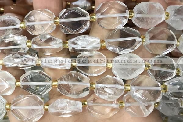 NUGG130 15 inches 12*16mm – 13*18mm faceted freeform white crystal beads