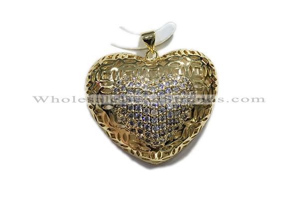 Pend128 28*33mm copper heart pendant pave zirconia gold plated