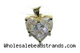 Pend146 15mm copper heart pendant pave zirconia gold plated