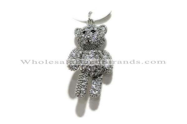 Pend199 20*28mm copper bear pendant pave zirconia silver plated