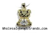 Pend204 14*17mm copper bear pendant pave zirconia gold plated