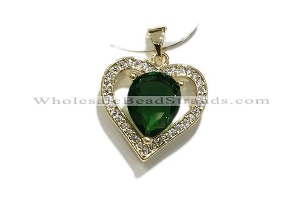 Pend208 20mm copper heart pendant pave zirconia gold plated