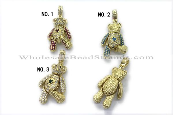 Pend233 18*30mm copper bear pendant pave zirconia gold plated