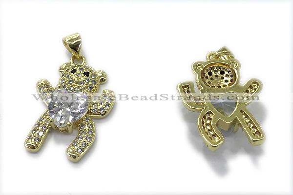 Pend244 18*18mm copper bear pendant pave zirconia gold plated