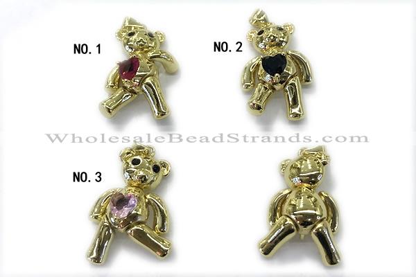 Pend247 17*26mm copper bear pendant pave zirconia gold plated