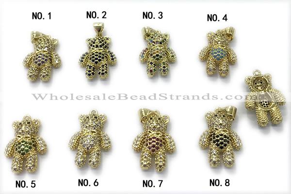 Pend250 14*18mm copper bear pendant pave zirconia gold plated