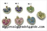 Pend271 18mm copper heart pendant pave abalone shell zirconia gold plated