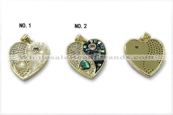 Pend275 20mm copper heart pendant pave abalone shell zirconia gold plated