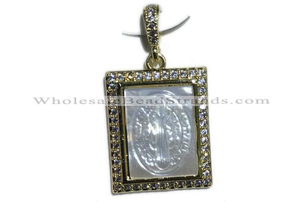 Pend41 18*22mm copper rectangle pendant pave shell zirconia gold plated