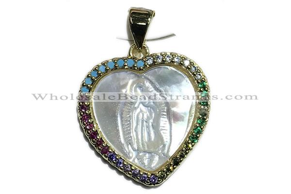 Pend42 19mm copper heart pendant pave shell zirconia gold plated