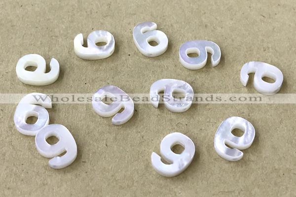 Shel10 8*10mm Natural White Shell Number Pendant