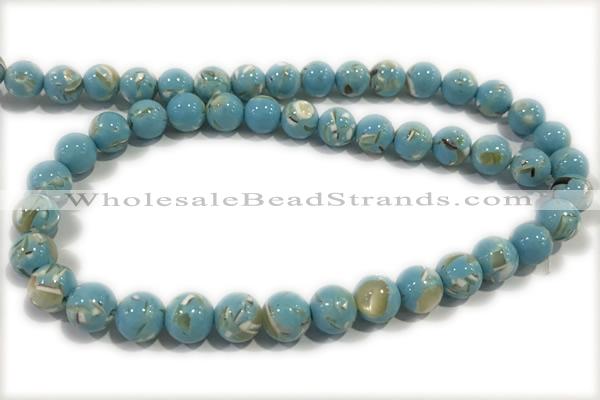 TURQ12 15 inches 6mm round synthetic turquoise with shelled beads